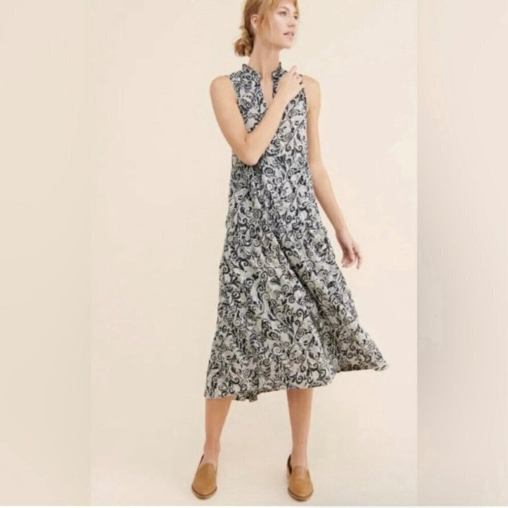 Maeve By Anthropologie Tiered Maxi Dress Black & White Floral Print Sleeveless S